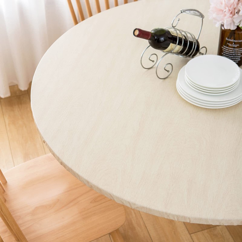 LIBERECOO Oval Fitted Vinyl Tablecloth - Cream Wood - Fits