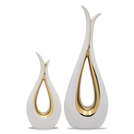 MNAS Products - White Ceramic Decorative Vases, Set of 2, Nordic, Modern, Minimalist Design, for Home Decor, Bedroom, Weddings, Restaurants, Office and More