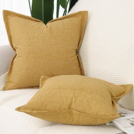 MADIZZ Set of 2 Polyester Linen Throw Pillow Covers with Broad Edge Soft Boho Decorative Pillow Cases for Sofa Bedroom Modern Pillow Shell 20x20 Inch Mustard Yellow