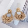 Beaded Imitation Pearl Tassel Statement Dangle Drop Earrings for Women