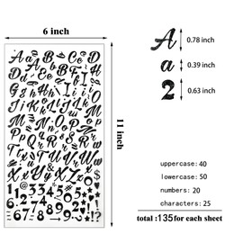 540pcs Black Glitter Cursive Alphabet and Number Stickers - Self Adhesive Script Letter Stickers for Scrapbooking, Grad Cap Decoration and DIY Crafts