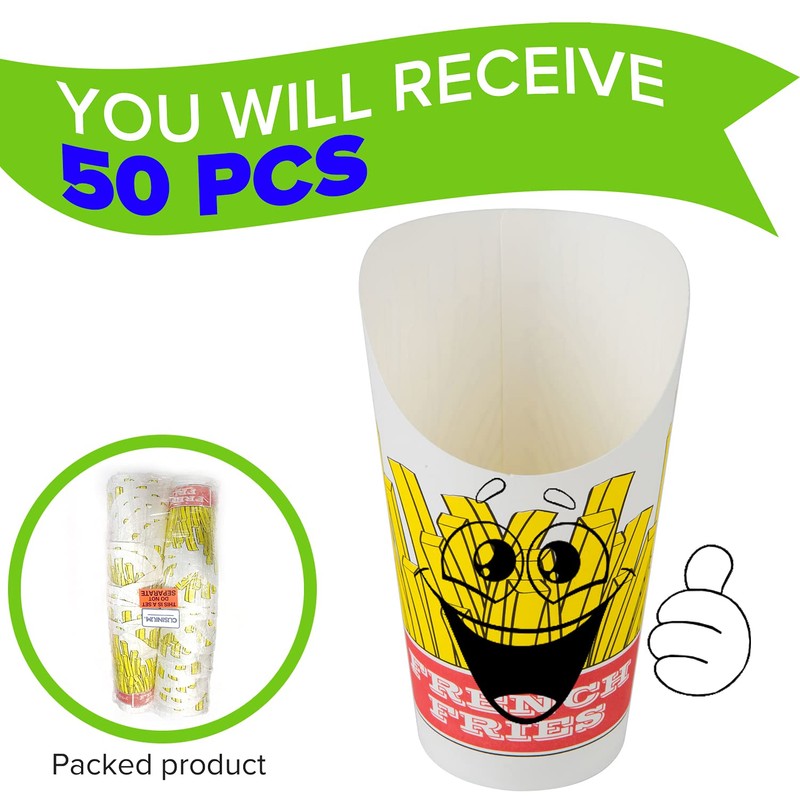 CUSINIUM 14 oz 50-Pack Navy Blue French Fry Cups -