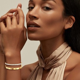 Womens Stackable Gold Bracelets Jewelry - 18K Gold Plated Bangle Bracelets,Bangle Bracelets Non Tarnish, Gold Cubic Zirconia Tennis Bracelet Set Gift,Christmas Valentines Birthday Gifts for Girlfriend