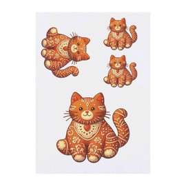 4 x 'Gingerbread Cat With Love Heart' Temporary Tattoos - Water Resistant, Skin-Safe, Non-Toxic Transfers, Mixed Sizes (TO00077454)