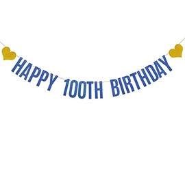 Happy 100th Birthday Banner, Pre-Strung,Blue Glitter Paper Garlands Banner for 100th Birthday Party Decorations Supplies, Letters Blue,Betteryanzi