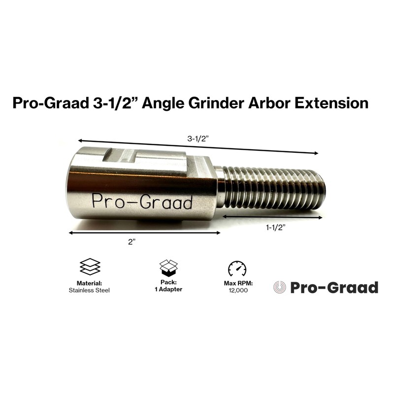Pro-Graad 3-1/2" Stainless Angle Grinder Arbor Extension, 1-1/2” Thread Length,