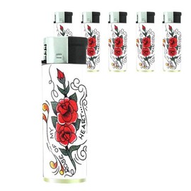 Rose of My Heart Tattoo Retro Butane Refillable Electronic Lighter Set of 5 Pieces D-340