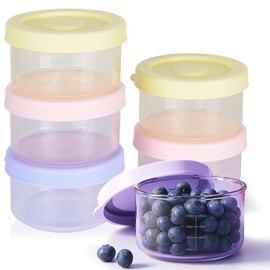 Juego de 6 Recipientes para Papillas de Bebe, Contenedor Mini para Snack con Línea Graduada, Vasos para Gelatina con Tapa, Apto para Frigorífico Microondas y Lavavajillas
