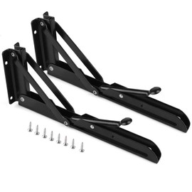 Folding Shelf Bracket, Triangle Table and Bench Folding Shelf Bracket, Long Arm Free Standing Space Saving Folding Workbench, 2 Piece Wall Mounted Folding Shelf, Maximum Load 132 lbs (10", Black)