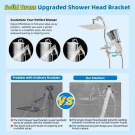 Hibbent All Metal cUPC Certified Shower Head, 8'' High Pressure Rainfall Showerhead Combo, Handheld Shower Wand, 12'' Adjustable Extension Arm, 4-Spray, 71'' Hose, Shower Holder, Brushed Nickel
