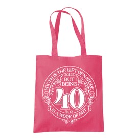 Dead Set Studio 40th Birthday Gift Bags - Canvas Tote Idea for Women Born 1985, Cool Bag for 40 Year Old Lady RASPBERRY PINK