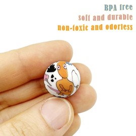 30Pcs Silicone Printed Beads Alien Print Beads 15mm Unique Alien Beads Round Silicone Spacer Beads for Keychain Making Bracelet Necklace