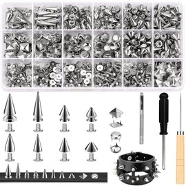 Jollidecor 455 PCS Punk Studs for Clothing, 10 Size Metal Spikes and Studs Leather Rivets for Craft, Square Pyramid Studs Round Dome Rivets DIY Punk Style Decoration for Clothes Shoes Belts Dog Collar