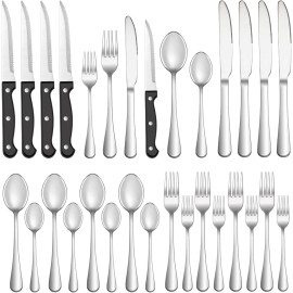 MUTNITT 24 Pcs Silverware Set with Steak Knives Service for 4