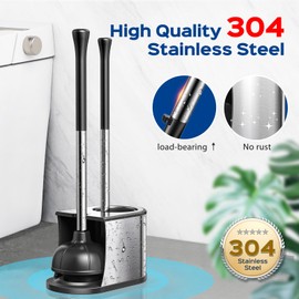 HAMITOR Toilet Plunger and Brush Set with Curved Bristles - 2Pack