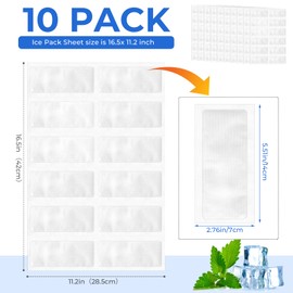 WYKOO 10Packs Ice Pack Sheets for Coolers, Self-Absorbing Ice Pack, Reusable Dry Ice Pack, Flexible Ice Pack Sheets, Lunch Bag Freezer Packs, Ice Mat Cube Sheets for Food Fresh and Beverages Cold