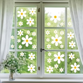Tivleed 6 Sheets(72 PCS) White Daisy Window Stickers - Floral Electrostatic Cling Decals for Glass, Home & Office Decor (11.2 x 8.6 Inch) - Waterproof PVC Flower Stickers, Removable & Reusable Window