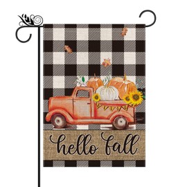 Fall Garden Flag Truck Pumpkin Autumn Outdoor Yard Flag Holiday Farmhouse Buffalo Plaid Vertical Double Sided Decoration 12.5 x 18 Inch