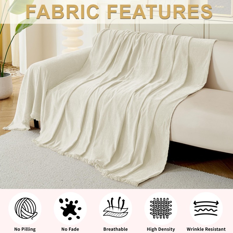 KaviKon Sectional Couch Covers 2-Piece for L Shape Sofa Cream