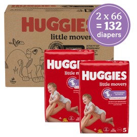 Huggies Size 5 Diapers, Little Movers Baby Diapers, Size 5 (27+ lbs), 132 Count (2 Packs of 66), Packaging May Vary