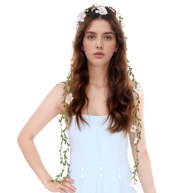 Lystaii Bohemian Flower Crown Headband White Floral Headpiece Wreath Wedding Forest Vine Crown for Bridal Wedding Festival Vacation Fairy Party Cosplay Photography Props