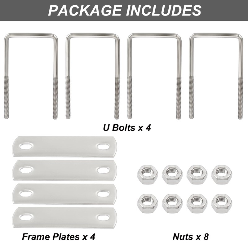 LifCratms 4 Sets 304 Stainless Steel Square U-Bolts, M6 x