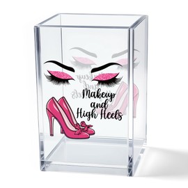 Vgrti Makeup and High Heels Acrylic Brush Organizer Holder, High Heel Art Desk Acrylic Brushes Storage, Make Up Artist Gifts, Birthday Gifts for Women Wife Boss Lady Mom Friend Makeup Lovers
