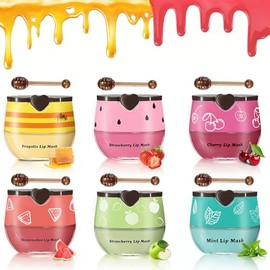 Bálsamo labial de abeja, 6 piezas, pote de miel, máscara de labios para pasar la noche con propóleos, bálsamo hidratante