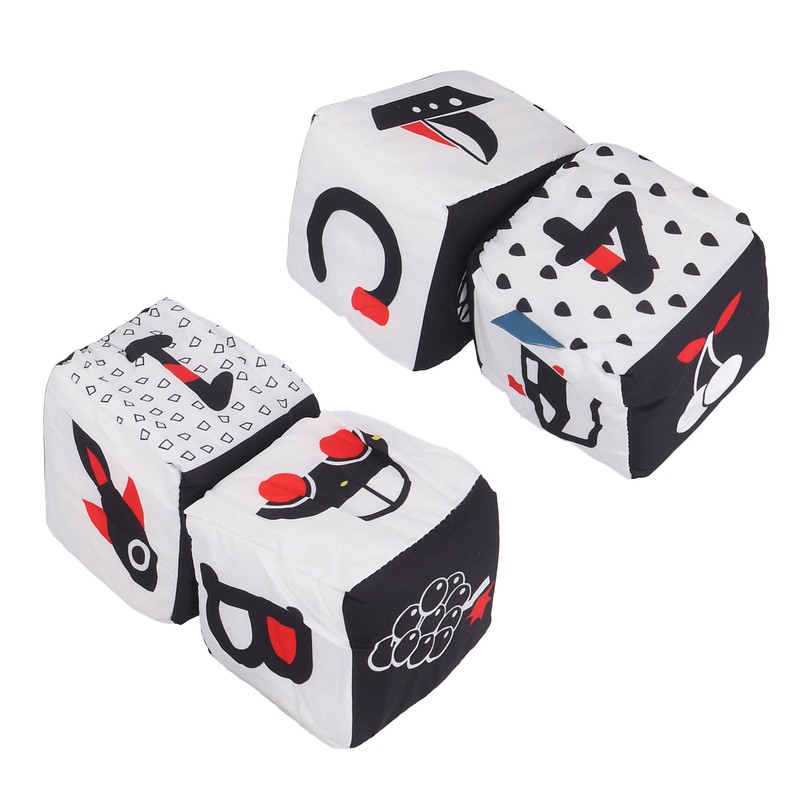 4pcs Baby Cloth Blocks Toy Letters Animals Learning Black White