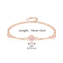 PHNIBIRD Clover Bracelet 925 Sterling Silver Dainty Love Friendship Birthstone Bracelet Lucky Four-Leaf Clover Jewellery for Women and Girls, 16 + 3 cm, Sterling Silver, Cubic Zirconia