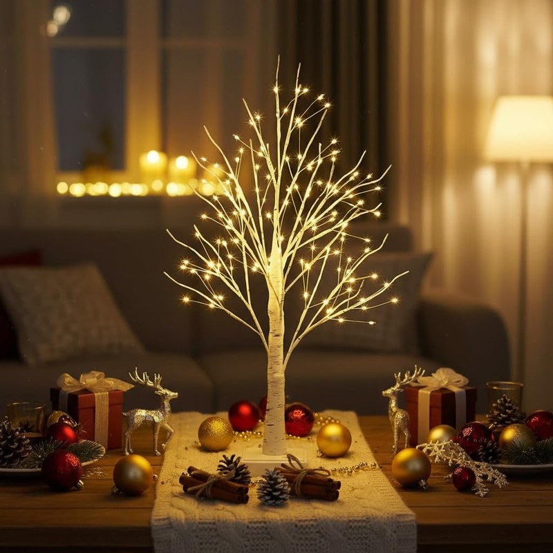 NXUEBDU 2ft Lighted Birch Tree with 144 Warm White LEDs