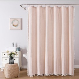 meioro - Cortina de ducha de tela tejida de lino de 330 g/m² con borlas, repelente al agua, cortinas de ducha de tela gruesa rústica bohemia para baño, crema/beige, 36 x 72 pulgadas