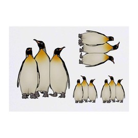 4 x 'King Penguins' Temporary Tattoos - Water Resistant, Skin-Safe, Non-Toxic Transfers, Mixed Sizes (TO00041461)