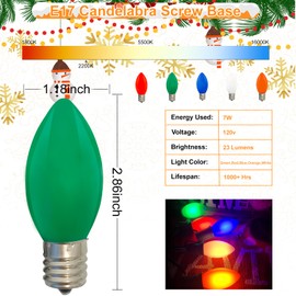Romasaty 25 Pack C9 LED Christmas Light Bulbs, Multicolor Replacement Bulbs, C9 Outdoor String Lights Replacement Bulbs, C9/E17 Candelabra Base, 0.6 Watt