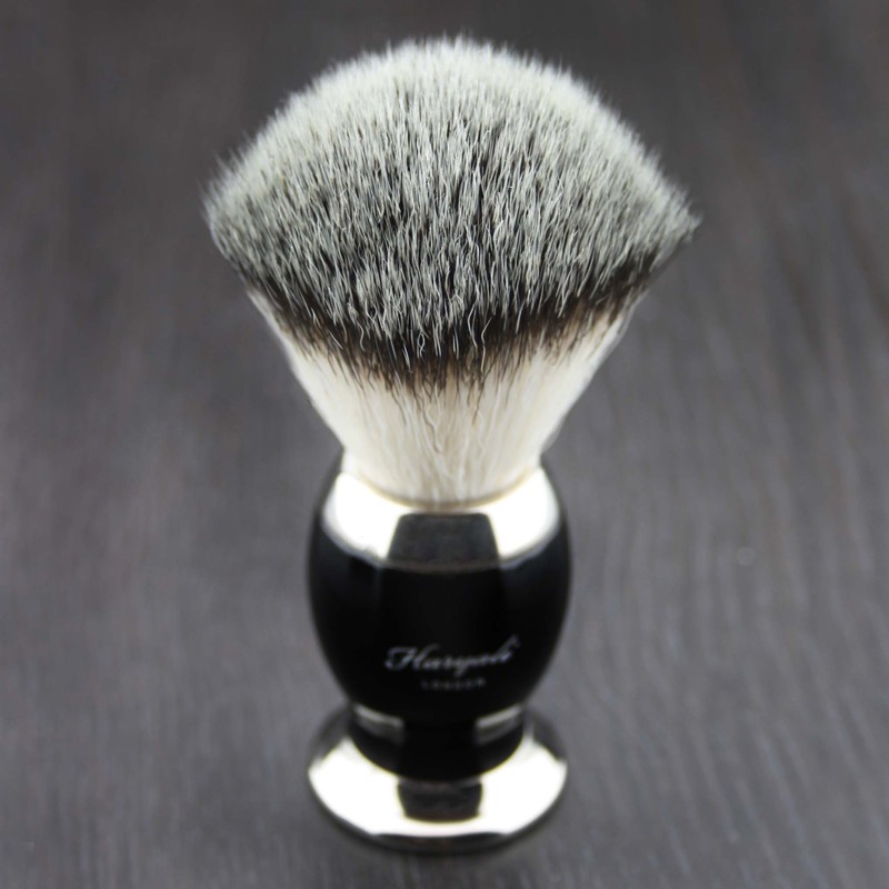 Mens Black Badger Hair Shaving Brush with Metal Base