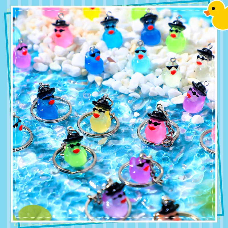 Ecation 100 Pcs Luminous Mini Duck Keychains Glow in the