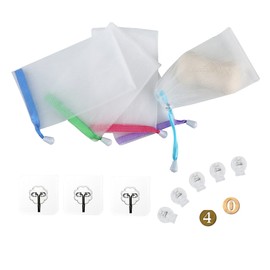 40PCS Exfoliating Soap Mesh Saver Pouch Bag and 3 PCS Transparent Hook and 5 PCS Transparent Spring Cord Plastic Lock for Shower Face Washing,Easy to 