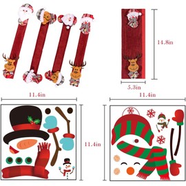Whaline Christmas Refrigerator Handle Covers with Snowman Stickers Appliance Handle Covers Ornament for Microwave Oven Dishwasher Fridge Decor