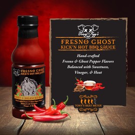 Tony Piggs Hot BBQ Sauce Fresno Ghost Flavor (19oz)- Great Condiment Topping for Chicken Wings, Ribs & Burgers - Barbecue Sauce w Hot Sauce Heat from Fresh Peppers - Grilling Gift for Men