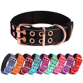 Yunleparks Heavy Duty Dog Collar Tactical Dog Collar with Neoprene Padded,Metal Buckle Dog Collar Reflective Nylon Collar for Medium Large Dog's Walking (Black, Large)
