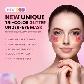 Under Eye Patches (12 Pairs)-New Tri-color Glitter Eye Gel Pads for Dark Circles Puffy Eyes,Under eye Bags,Wrinkles Removal, Natural Collagen Self Care Under Eye Mask Skincare Patches for Women Teen