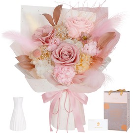 Preserved Bouquet of Flowers - Real Roses & Flowers for Delivery, Long-Lasting Dusty Pink Forever Camellia Flowers, Mothers Day Gifts for Mom Grandma Wife, Anniversary Birthday Gifts for Women
