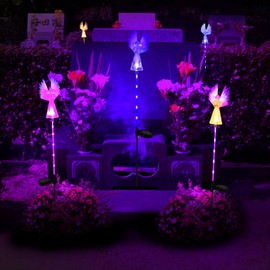 TiooDre Solar Angel Light, solar lights outdoor garden Outdoor Grave Ornaments 8h Luminous Grave Decoration Colour Change Solar Pathway Lighting IP65 Waterproof Solar Garden Lights for Grave Patio Walkway