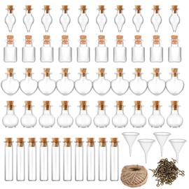YHomU 50 PCS Glass Spell Jars Bottle with Cork Stopper, Small Tiny Witchcraft Supplies Mini Wishing Bottles with Eye Screws Funnels and Rope for DIY Crafts