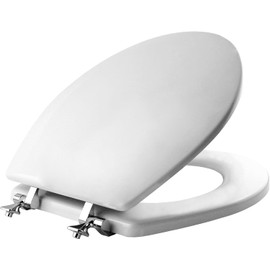 Plexon Toilet Seat with Chrome Hinges, Round, Durable Enameled Wood, White