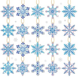 20 Pcs Winter Christmas Snowflakes Diamond Painting Ornaments 5D DIY Diamond Painting Tags Christmas Hanging Diamond Art Kits Winter Snowflake Crystal Painting Ornaments for Kids Art Crafts (Crystal)