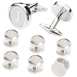 Dannyshi Mens Cufflinks and Studs Tuxedo Shirts Business Wedding Initials Alphabet A-Z Gift Set (J)