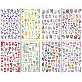 8pcs Flower Butterfly Nail Stickers Flowers Nail Stickers Colourful Butterflies Nail Stickers Spring Rose Flower Nail Stickers Floral Butterfly Nail Art Stickers Nail Design Stickers Nails Accessories