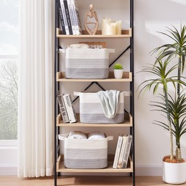 OIAHOMY Cotton Rope Storage Basket for Shelves, Baskets for Organizing, Rectangle Storage Bins with Handles, Woven Toy Basket for Nursery Room-13"×9.85"×8.7", Grey