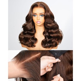 Megalook hair 6x5 Chocolate Brown Lace Front Wigs Human Hair with Baby Hair 230% Density Drawstring Wig Human Hair Pre Plucked Hairline 4# Glueless Wig 20 Inch